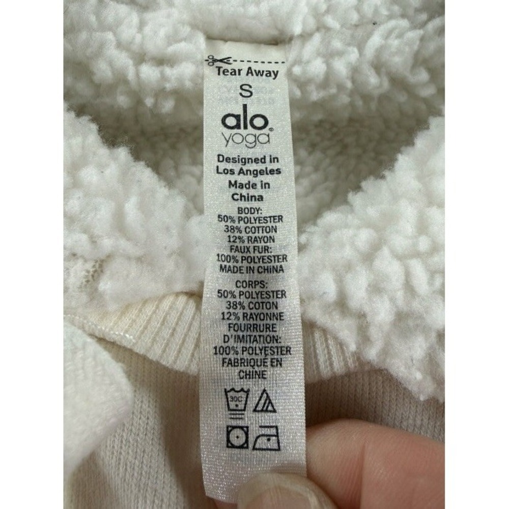 Alo Yoga Hoodie Womens Small S Off White Sherpa Lined Hood Sweatshirt Fleece - Picture 2 of 6